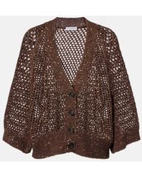 Brunello Cucinelli - Open-Knit Sequined Cardigan - Lyst