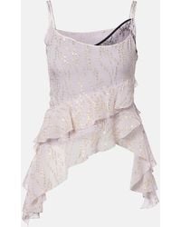 JACQUES WEI - Printed Ruffled Asymmetric Silk-Blend Top - Lyst