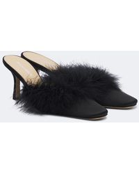 Mach & Mach - Carolyn Feather-Trimmed Satin Mules - Lyst