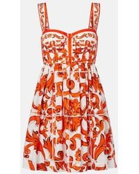 Dolce & Gabbana - Majolica Cotton Poplin Minidress - Lyst