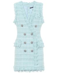 Balmain Miniabito in tweed con lamé - Blu