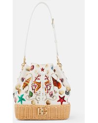 Dolce & Gabbana - Capri Dg Raffia-trimmed Canvas Bucket Bag - Lyst