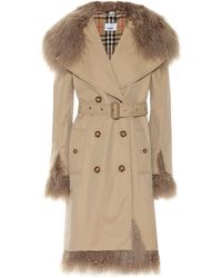 Burberry Shearling-trimmed Trench Coat - Natural