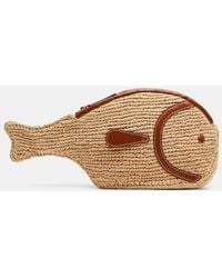 STAUD - Pesce Leather-Trimmed Raffia Clutch - Lyst