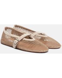 Alaïa - Suede-Trimmed Fishnet Ballet Flats - Lyst