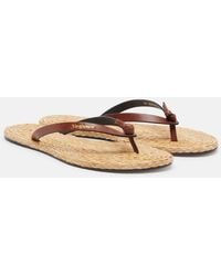 Saint Laurent - Pool Leather-Trimmed Thong Sandals - Lyst