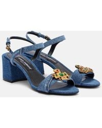 Dolce & Gabbana - Denim Sandals With Embroidery And Stones - Lyst