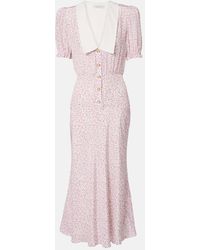 Alessandra Rich - Robe Midi En Soie A Fleurs - Lyst