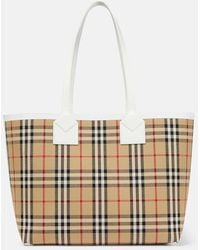 Burberry - Checked Cotton Canvas Tote - Lyst