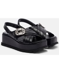 Roger Vivier - Strass Buckle Leather Platform Sandals - Lyst