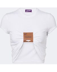 Jean Paul Gaultier - Leather-Trimmed Cropped T-Shirt - Lyst