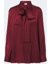 Saint Laurent - Tie-Neck Striped Silk Jacquard Blouse - Lyst