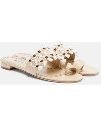 Manolo Blahnik - Brava Raffia-Trimmed Leather Sandals - Lyst