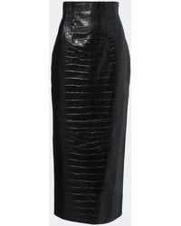 KHAITE - Loxley Croc-Effect Leather Midi Skirt - Lyst