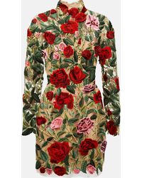 Oscar de la Renta - Floral Applique Mesh Minidress - Lyst