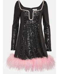 Self-Portrait - Feather-Trimmed Sequined Minidress - Lyst