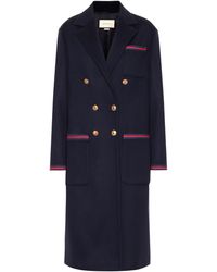 Gucci 'web' Double-breasted Coat - Blue