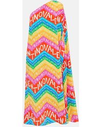 Valentino - Logo One-Shoulder Silk Midi Dress - Lyst