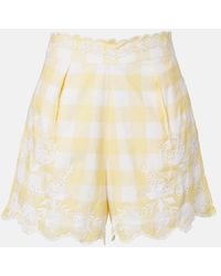 Juliet Dunn - Embroidered Checked Cotton Shorts - Lyst