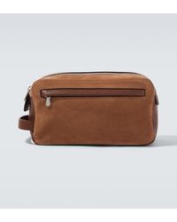 Brunello Cucinelli - Leather-Trimmed Suede Toiletry Bag - Lyst