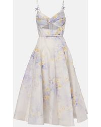 Zimmermann - Floral Cutout Linen And Silk Midi Dress - Lyst