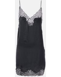 Saint Laurent - Slipdress Aus Satin Mit Spitze - Lyst