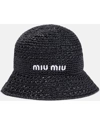 Miu Miu - Logo Raffia-effect Bucket Hat - Lyst