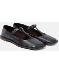 The Row - Square T-Strap Leather Flats - Lyst
