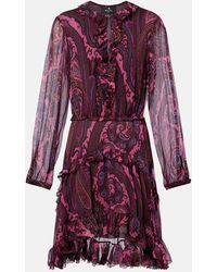 Etro - Paisley Ruffled Silk Minidress - Lyst