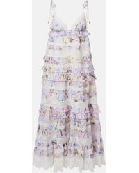Zimmermann - Solstice Tiered Floral Cotton Midi Dress - Lyst
