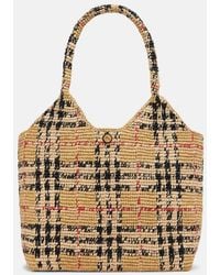 Burberry - Check Large Raffia Tote Bag - Lyst