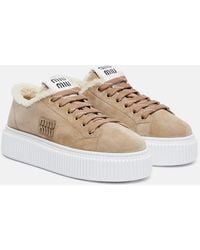 Miu Miu - Shearling-Lined Suede Platform Sneakers - Lyst