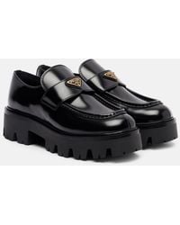 Prada - Logo Leather Platform Loafers - Lyst