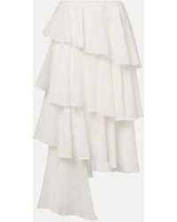 Alaïa - Asymmetric Cotton And Linen Midi Skirt - Lyst