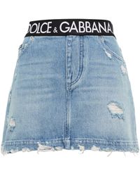 Dolce & Gabbana Falda vaquera efecto desgastado - Azul