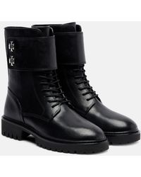 Tory Burch - Turnlock Leather Combat Boots - Lyst