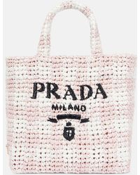 Prada - Shopper Effetto Rafia Con Logo - Lyst