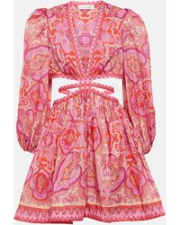 Zimmermann - Halcyon Cutout Paisley-print Cotton-voile Mini Dress - Lyst