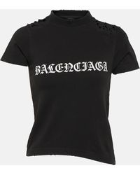 Balenciaga - Logo-print Distressed-effect T-shirt - Lyst