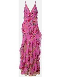 CAMILLA - Floral Ruffled Silk Maxi Dress - Lyst