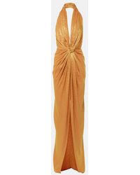 Costarellos - Joa Gathered Halterneck Gown - Lyst