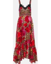 Camilla - Leopard-print Floral Silk Midi Dress - Lyst
