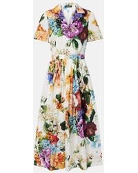 Dolce & Gabbana - Pleated Floral-Print Cotton-Poplin Midi Dress - Lyst