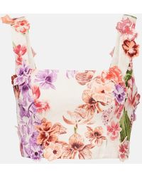Agua Bendita - Amanda Floral-Applique Linen Crop Top - Lyst