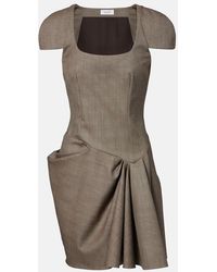 McQueen - Draped Gathered Wool Minidress - Lyst