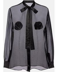 Dolce & Gabbana - Floral-Applique Sheer Silk Blouse - Lyst