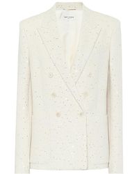 Saint Laurent Blazer doppiopetto con paillettes - Bianco