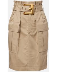 Balmain - Minifalda De Gabardina De Algodon Con Cinturon - Lyst