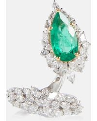 YEPREM - 18kt White Gold Ring With Emerald And Diamonds - Lyst