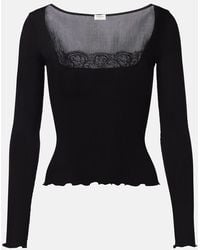 Saint Laurent - Lace-Trimmed Silk Top - Lyst